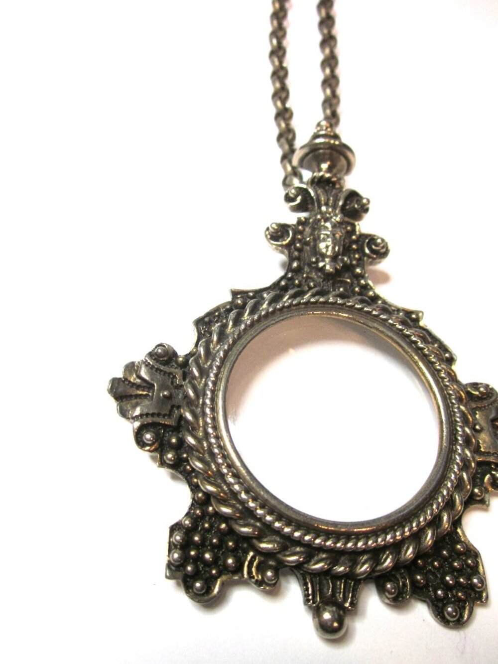 Vintage Ornate Magnifying Glass Pendant Necklace